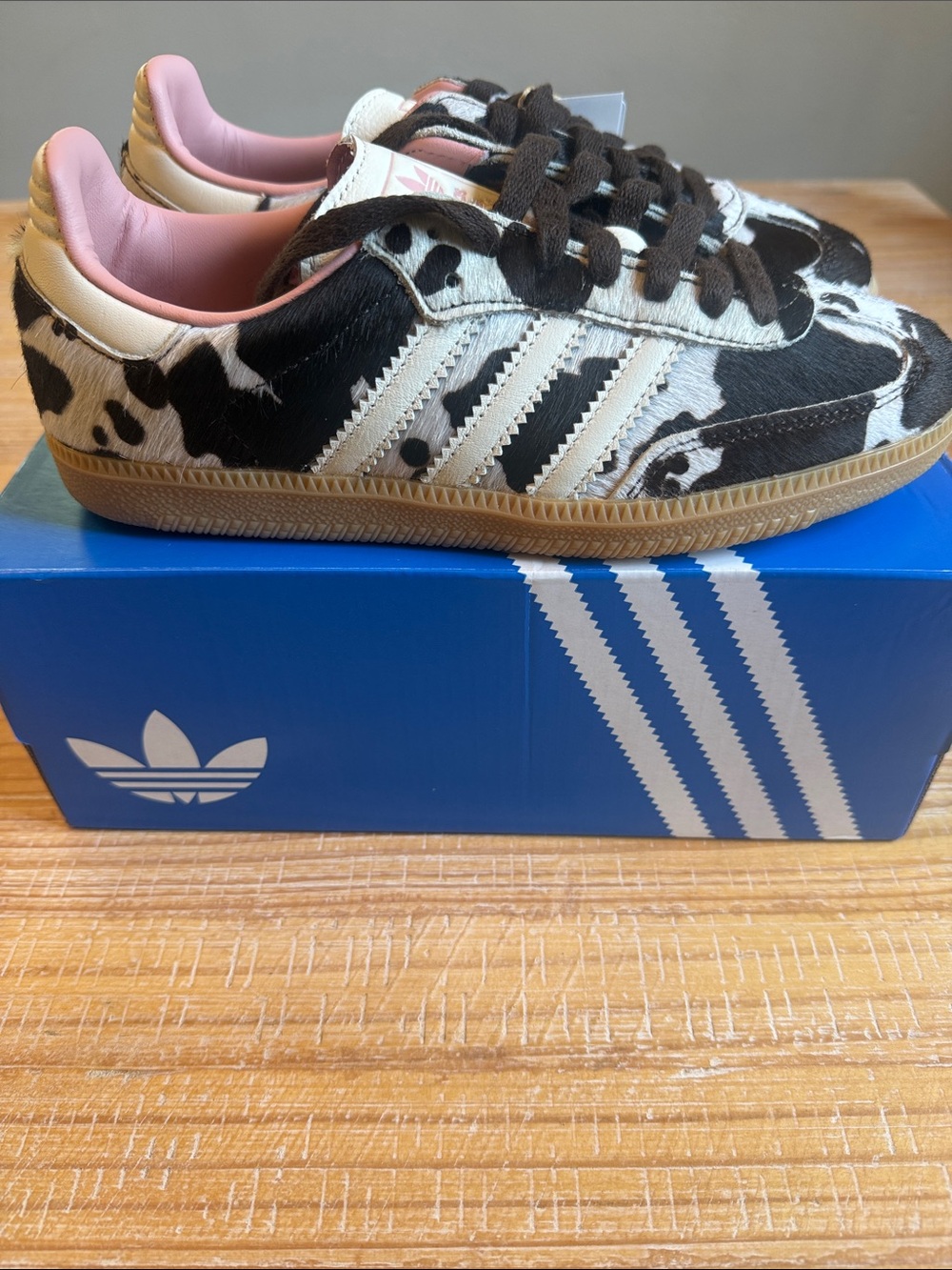 adidas Samba Cow Print Black & White Sneakers with Pink Lining